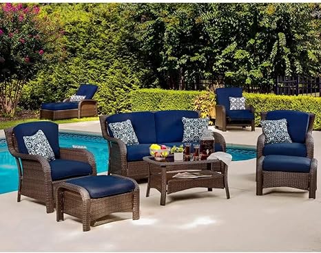 6 Piece Garden Sofa Set With Cushion (3 Sofa+ 2 ottoman+ 1 Table)