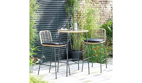 Rattan Wicker Outdoor Bar Patio Round Table with 2 Cushion