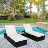 Set of 2 Sun Lounger With Cushion & Table