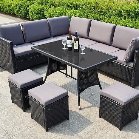 Indoor/Outdoor Sofa Set With Cushion & Glass Table