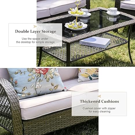 4-Piece Outdoor Patio Conversation Set (3 Sofa With 1 Table)