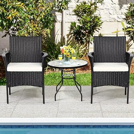 Outdoor Furniture Wicker Chairs and Glass Table