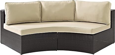 Outdoor Wicker Round Sectional Sofa With Sand Cushions