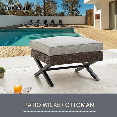 Patio Wicker 1 Ottoman With Cushion