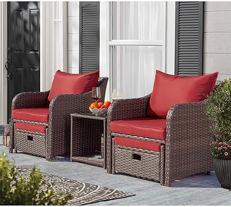 5 Pieces Patio Outdoor Rattan, Wicker Chair and Table With Cushion