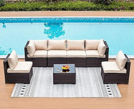 6 Singel Seater Garden Sofa With Cushion & Coffee Table