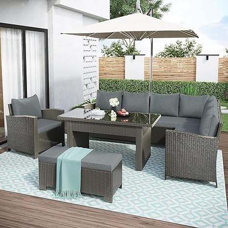 Indoor/Outdoor Sofa Set With Cushion & Glass Table