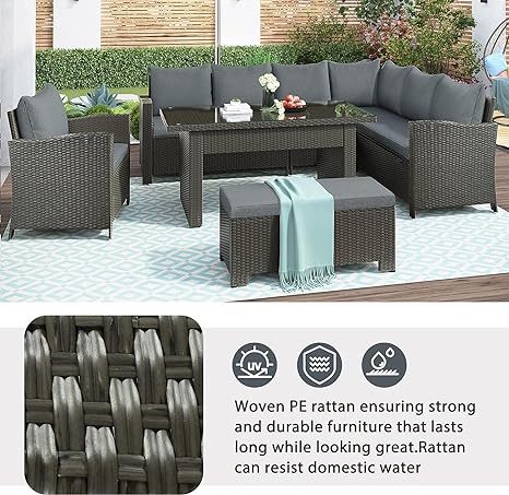 Indoor/Outdoor Sofa Set With Cushion & Glass Table