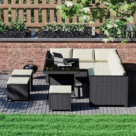 Indoor/Outdoor Sofa Set With Cushion & Glass Table