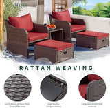 5 Pieces Patio Outdoor Rattan, Wicker Chair and Table With Cushion