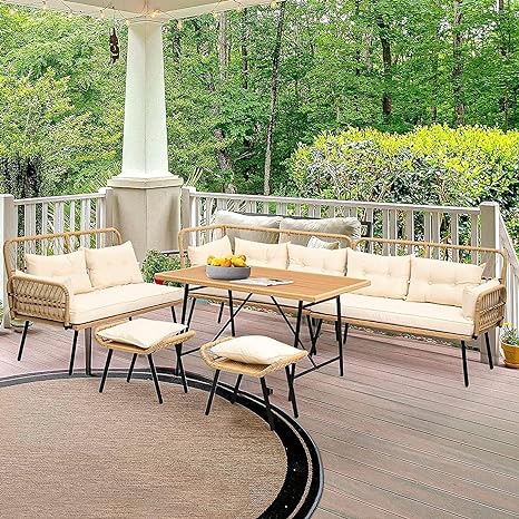 Outdoor 8 Seater Rope Patio Furniture Sofa Set with Center Table and Side Table