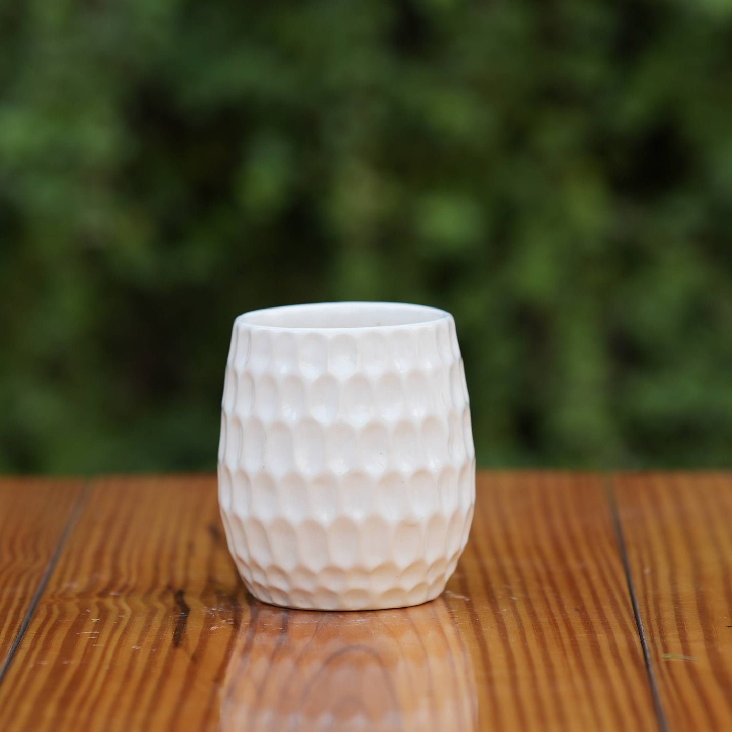 Elegant White Ceramic Planter with Honeycomb Texture