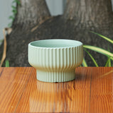 Round Shape Ribbed Pista Colour Ceramic Planter