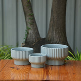 Round Shape Ribbed Grey Colour Ceramic Planter