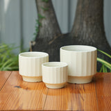 Gamla Ribbed Ceramic Planter (Cream)