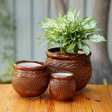 Herringbone Ceramic Planter with Woven Pattern