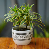 Elegant White Ceramic Planter with Vintage Floral Pattern