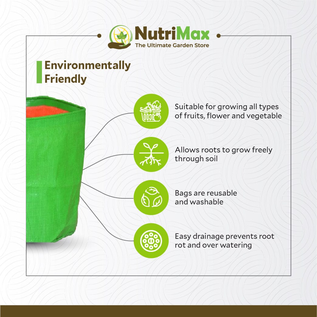 Nutrimax HDPE 200 GSM Grow Bags 18 inch x 6 inch Outdoor Plant Bag