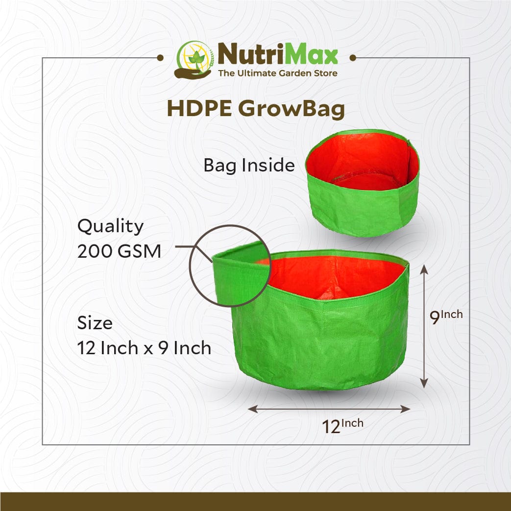 Nutrimax HDPE 200 GSM Growbags 12 inch x 9 inch Outdoor Plant Bag