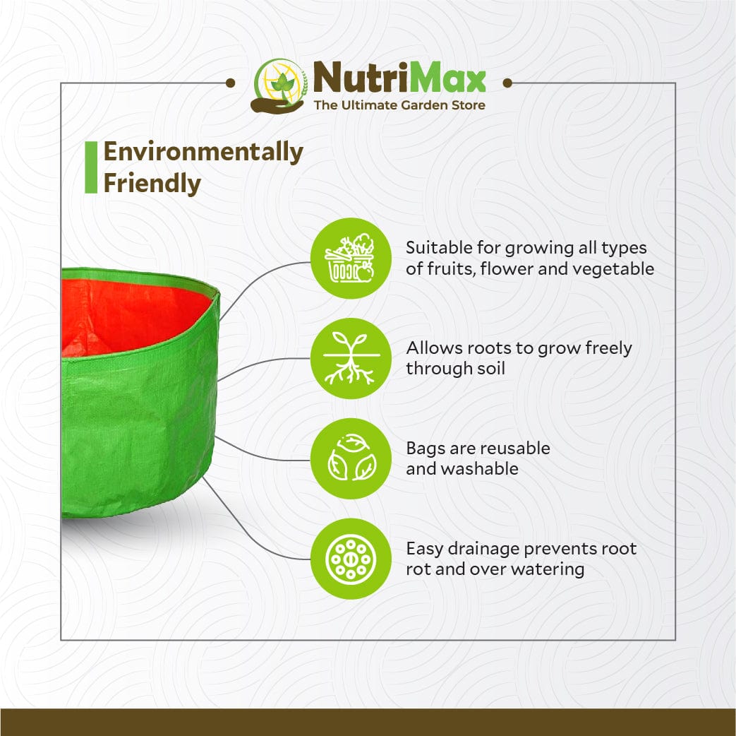 Nutrimax HDPE 200 GSM Growbags 12 inch x 9 inch Outdoor Plant Bag