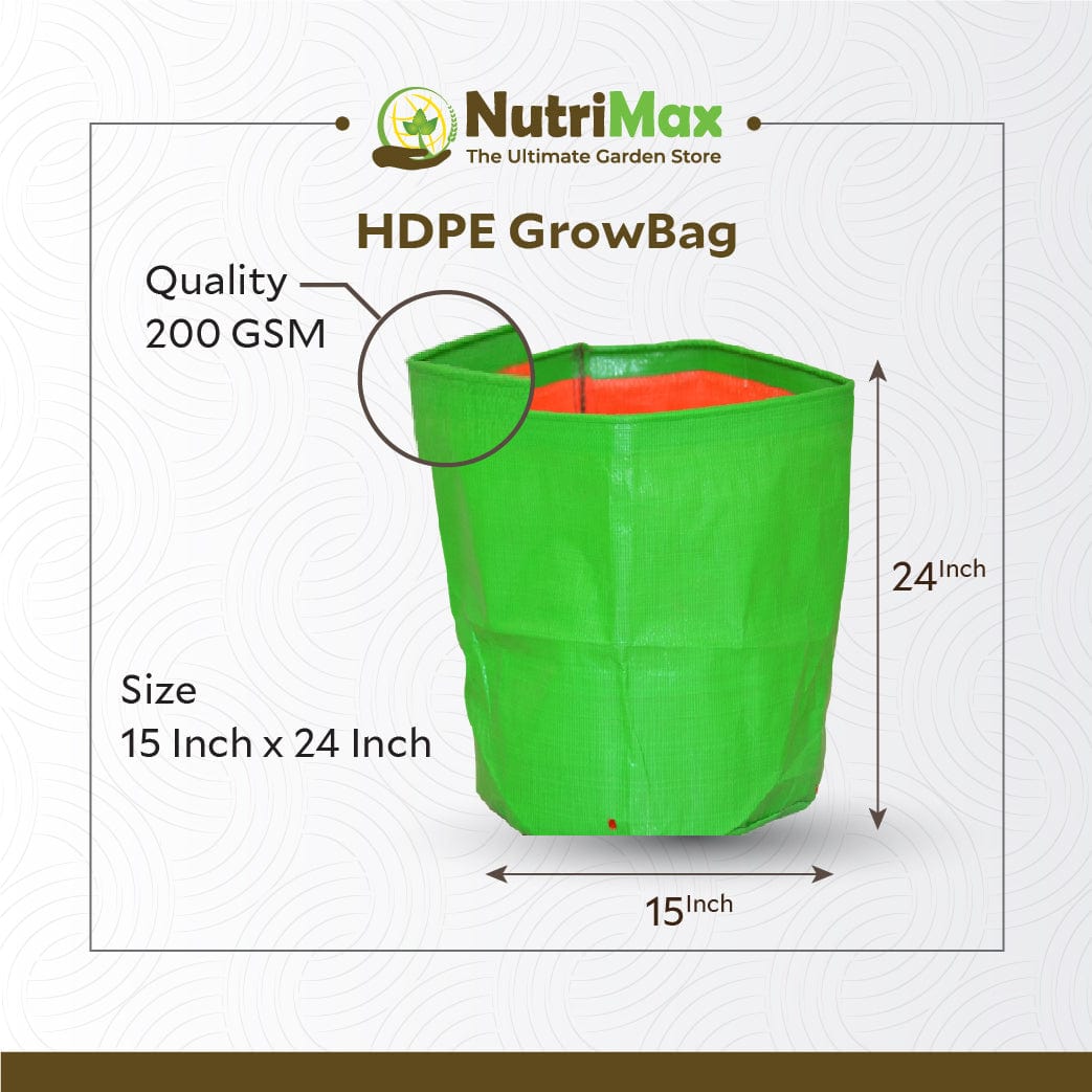 Nutrimax HDPE 200 GSM Growbags 15 inch x 24 inch Outdoor Plant Bag