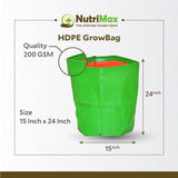 Nutrimax HDPE 200 GSM Growbags 15 inch x 24 inch Outdoor Plant Bag