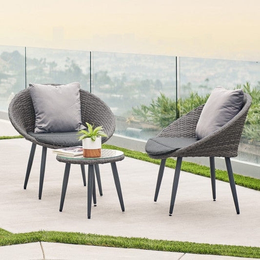 Dreamline Outdoor Garden/Balcony Patio Seating Set 1+2, 2 Round Shaped Chairs And Small Table (Easy To Handle, Brown)