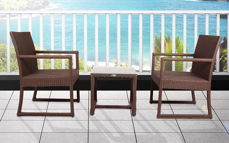 Dreamline Garden Patio Coffee Table Set (1+2), 2 Chairs And Small Square Table (Brown)