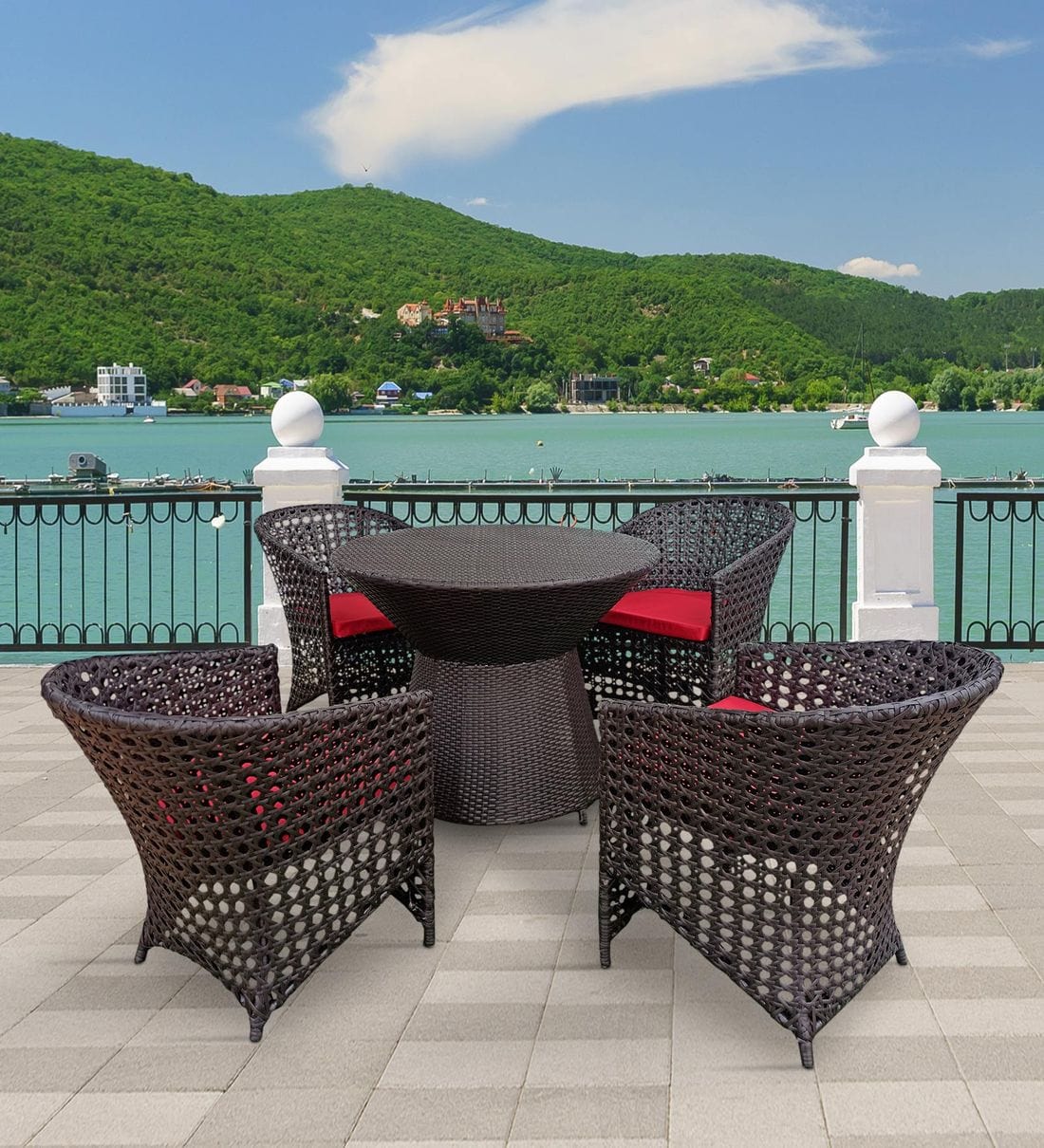 Dreamline Outdoor Garden/Balcony Patio Seating Set 1+4, 4 Chairs And Table Set (Brown)