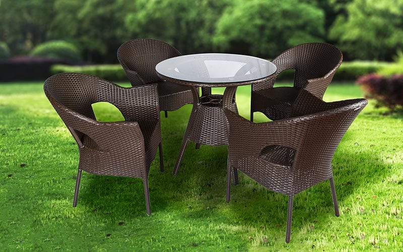 Dreamline Garden Patio Coffee Table Set - 4 Chairs And Round Table Set (Dark Brown)