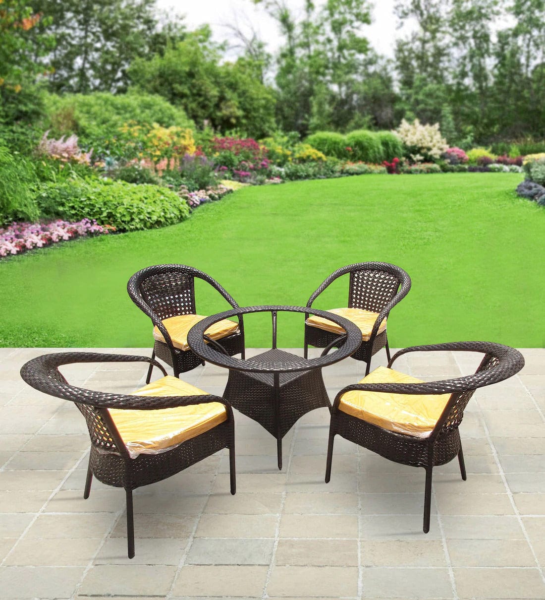 Dreamline Outdoor Furniture Garden Patio Seating Set - 4 Chairs And Table Set Balcony Furniture