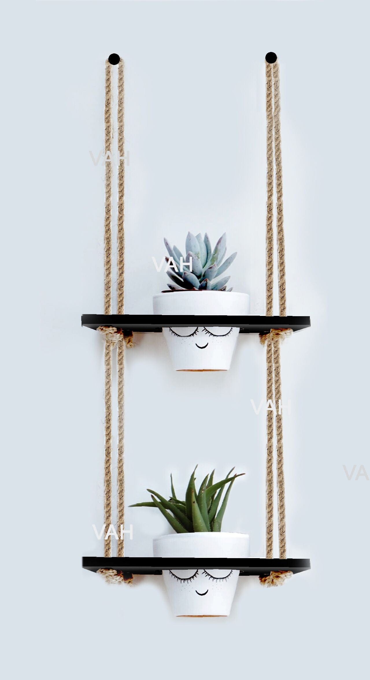 Tier-2 Wooden Hanging Planter Shelf, Black