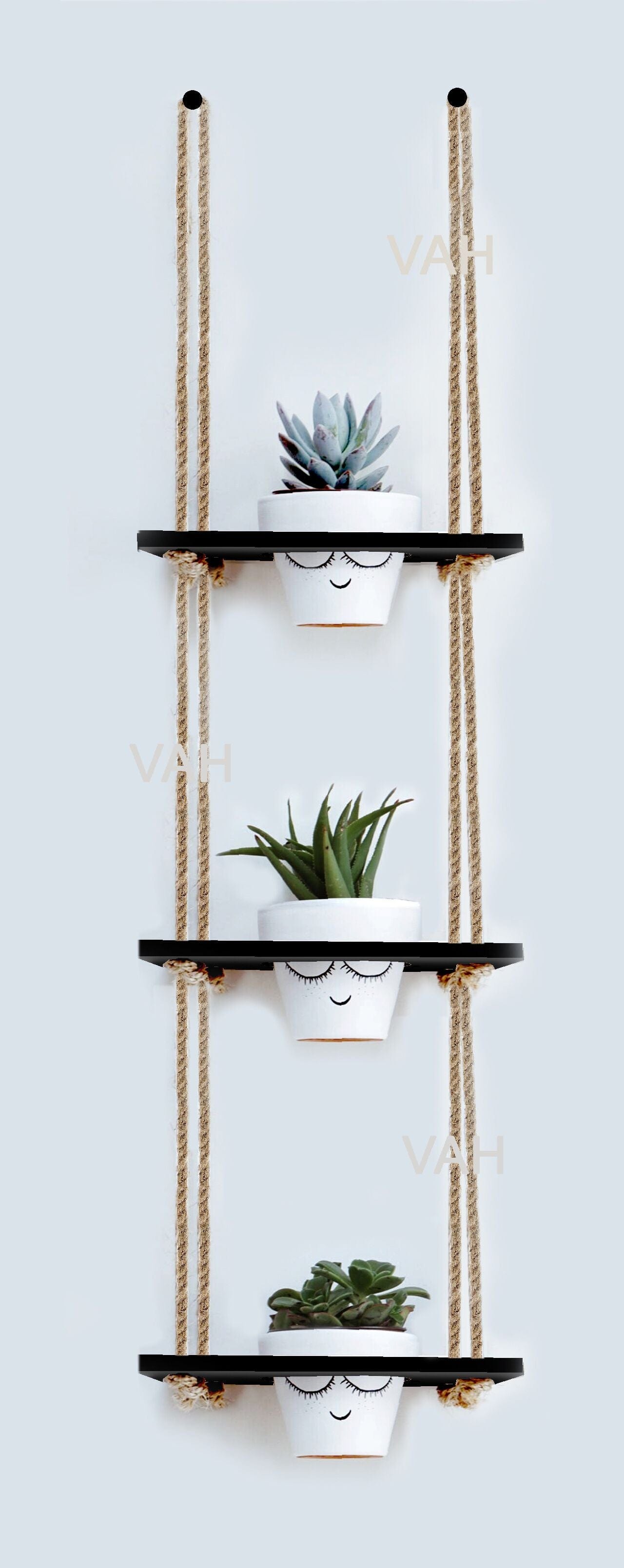 Tier-3 Wooden Hanging Planter Shelf, Black