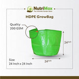 Nutrimax HDPE 200 GSM Growbags 24 inch x 12 inch Outdoor Plant Bag