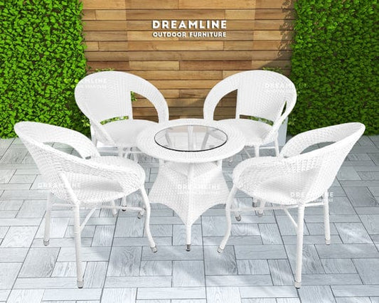 Dreamline Outdoor/Balcony Furniture Garden Patio Seating Set(1+4) - 4 Chairs And Table Set (White)