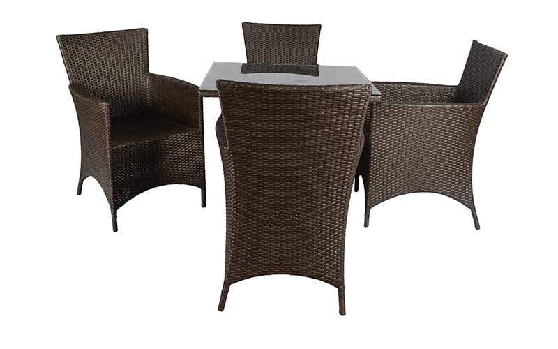 Dreamline Garden Patio Coffee Table Set - 4 Chairs And Square Table Set (Dark Brown)