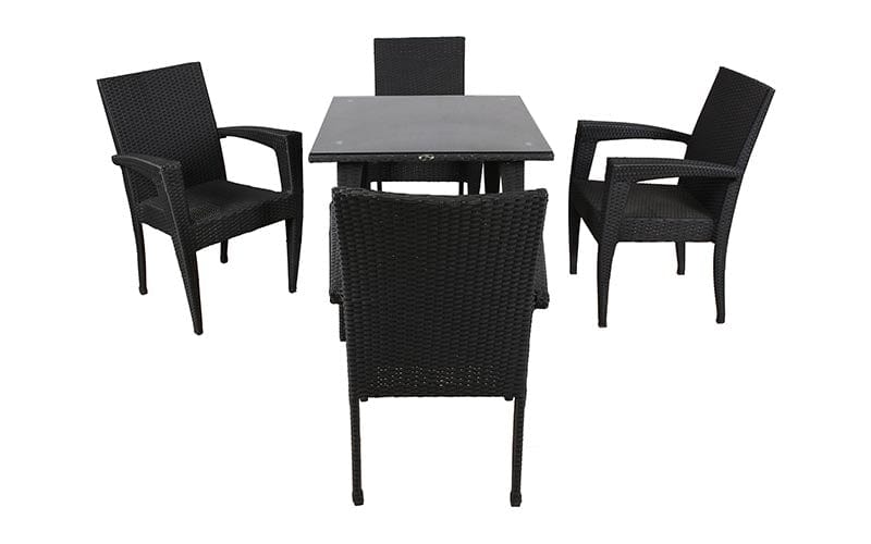 Dreamline Garden Patio Coffee Table Set (1+4), 4 Chairs And Square Table (Black)