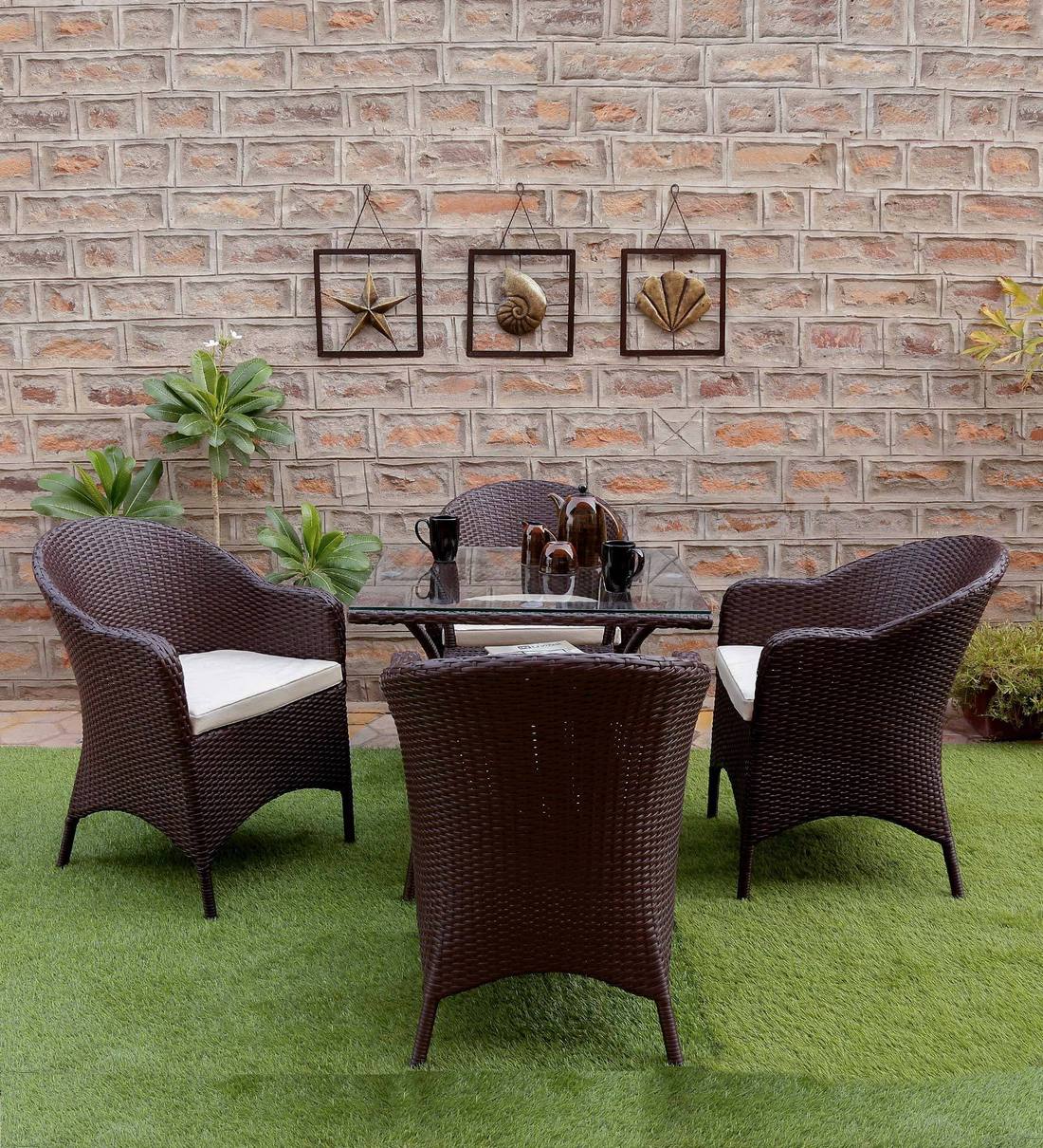 Dreamline Garden Patio Seating Set 1+4 4 Chairs And Table Set, Coffee Table Set (Dark Brown)