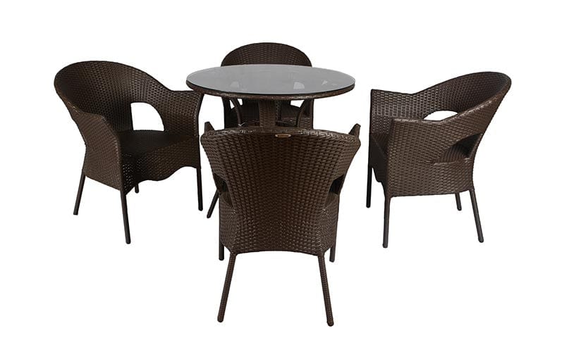 Dreamline Garden Patio Coffee Table Set - 4 Chairs And Round Table Set (Dark Brown)