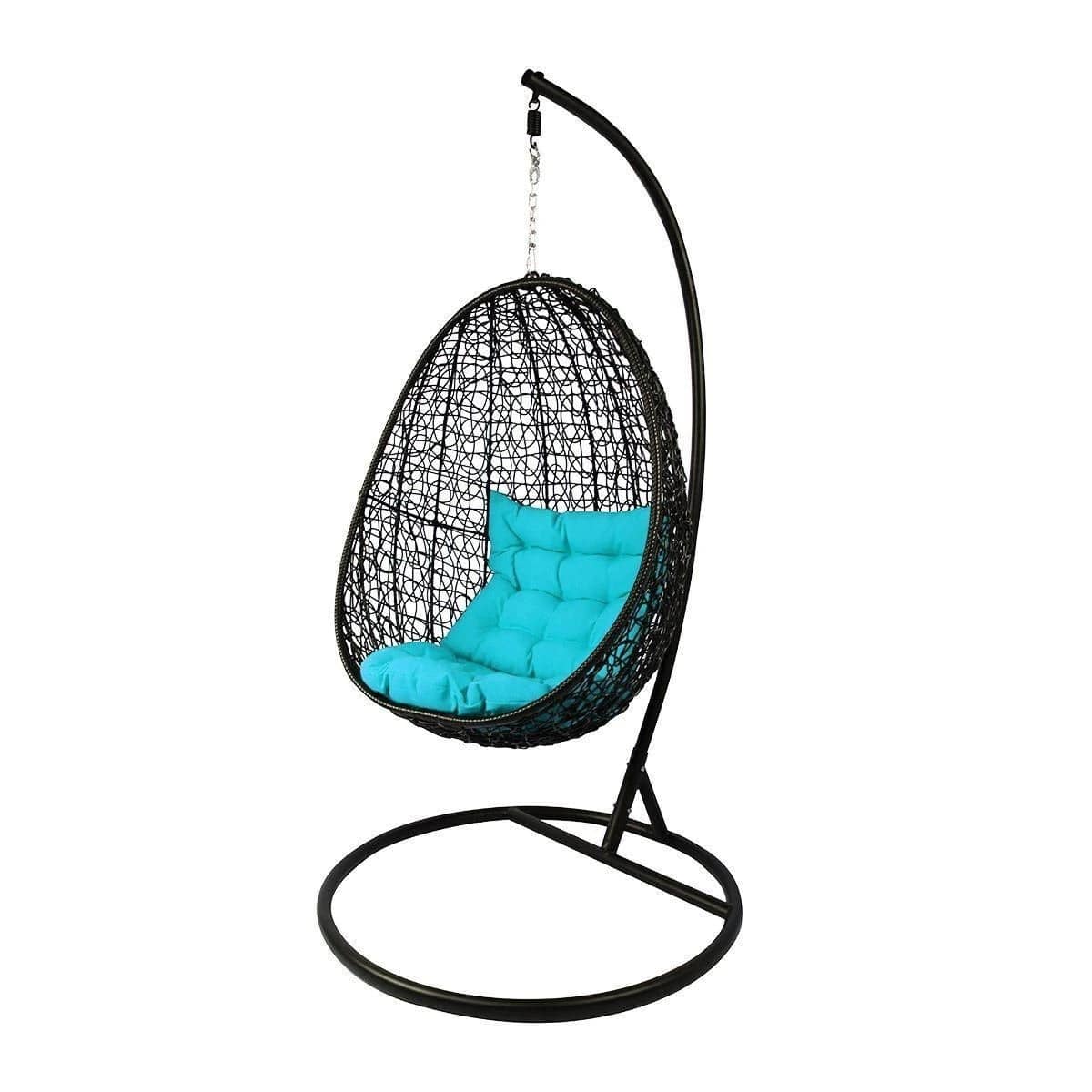 Dreamline Single Seater Black Hanging Swing With Stand For Balcony (SkyBlue Cushions)