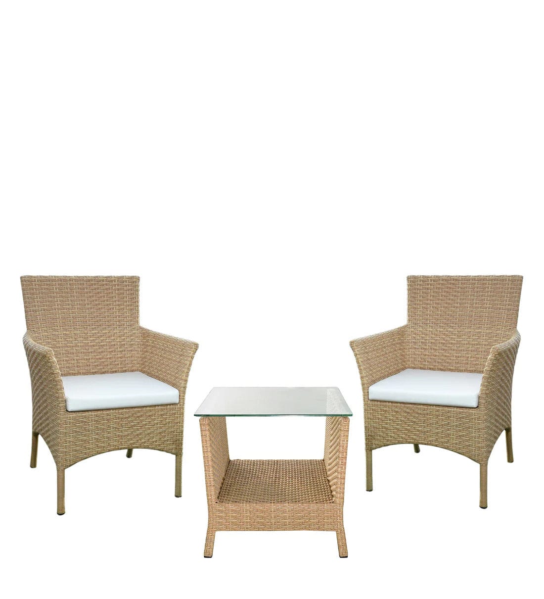 Dreamline Outdoor Furniture Garden Patio Coffee Table Set(1+2), 2 Chairs And Table Set (Cream)