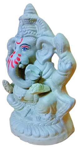 Om Craft Villa Eco-friendly Clay Ganesha Statue (8 Inches)