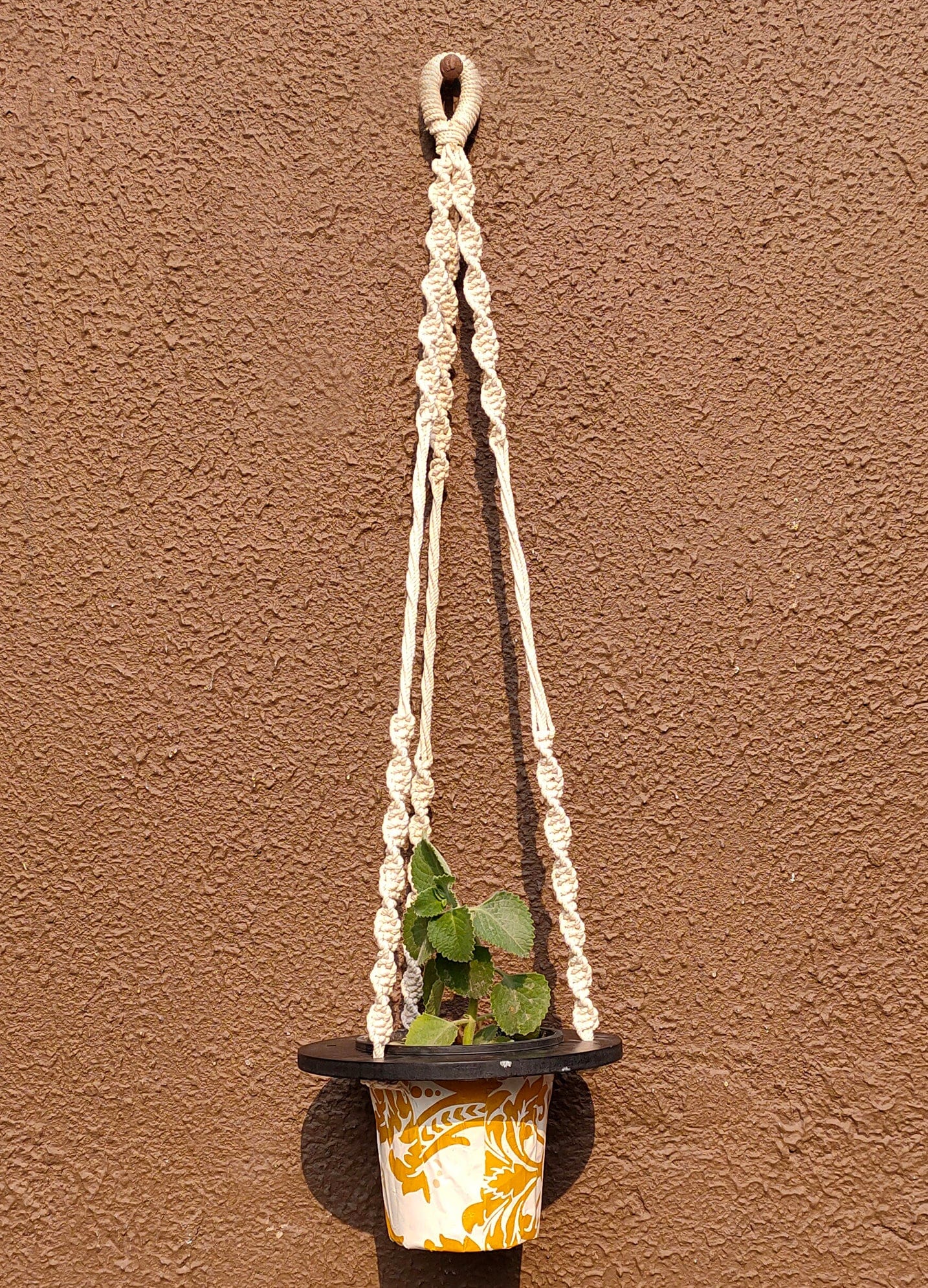 Macrame Cotton Black Round Shape Plant Hanger Rope