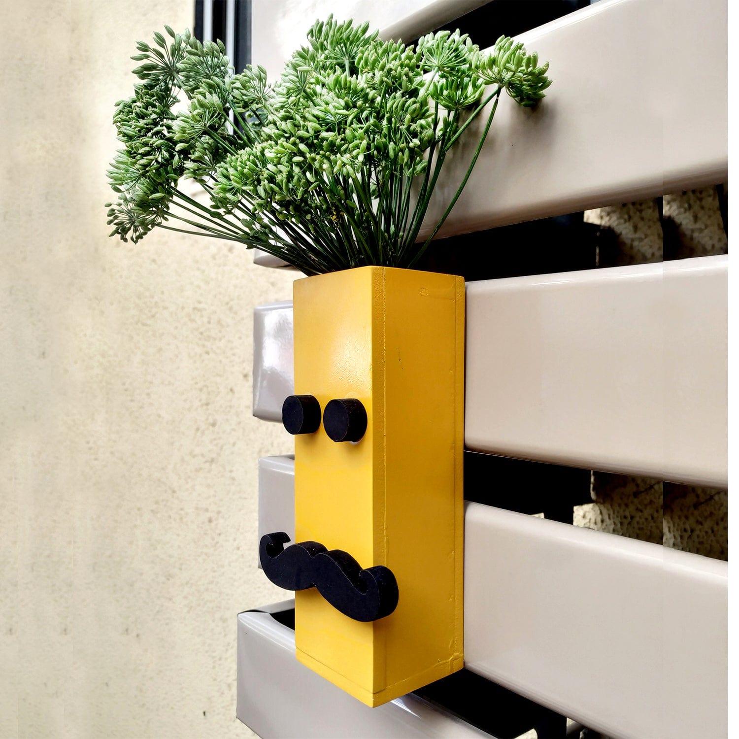 Yellow 3D Eye and Moustache Magnetic Hydroponic or Artificial Plants Holder