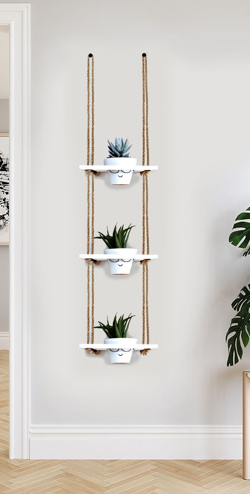 Tier-3 Wooden Hanging Planter Shelf, White