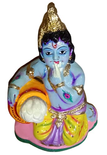 Om Craft Villa Makhan Krishna Clay Statue