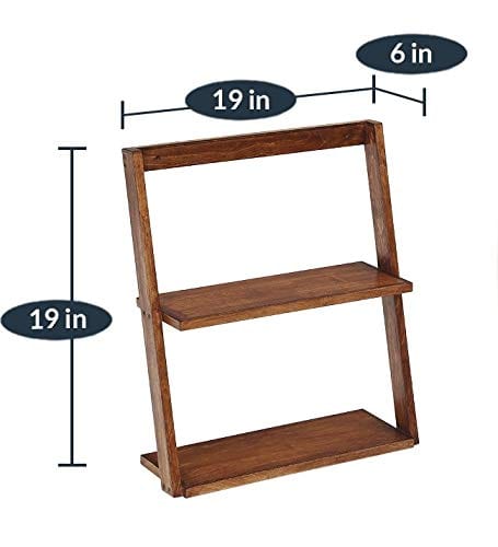 Lycka Birch Wood Wall Mounted/ Floor Standing 2 Tier Ladder Shelf