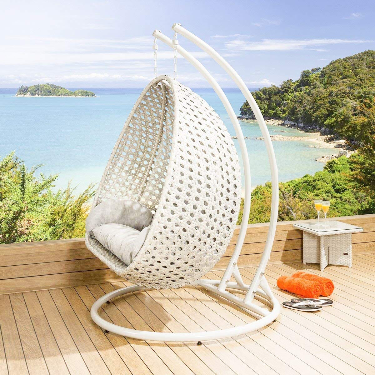 Dreamline Double Seater Hanging Swing With Stand For Balcony & Garden (White)