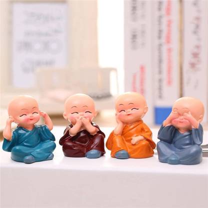 Gardino Set of 4 Baby Monk Buddha Decorative Showpiece - 11 cm (Clay, Multicolor)