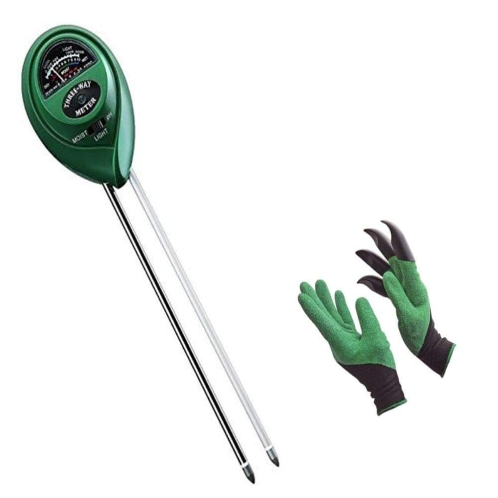 FreshDcart Plant Sensor - 3-in-1 Ph Level, Moisture Sensor Light Meter + Gardening Gloves (Combo Deal)